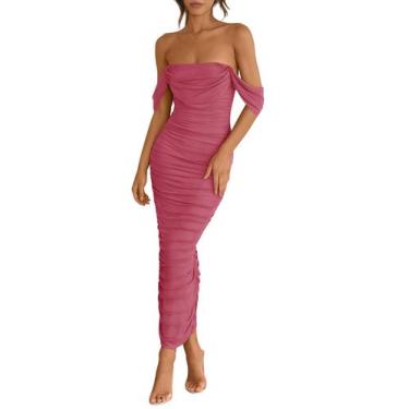 Imagem de Vestido feminino PRETTYGARDEN 2025, verão, sem ombros, rosa escuro