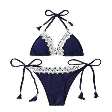 Imagem de Moda feminina sexy renda sólida maiô cintura alta biquíni dividido con