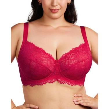 Imagem de Sutiã Minimizer HSIA para mulheres plus size Underwire, renda vermelha