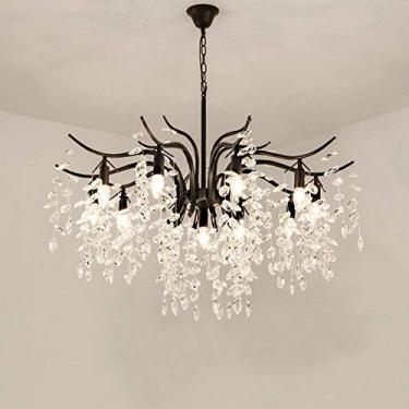 Imagem de Lustre de cristal de luxo, moderno, com luminária embutida no teto, para sala de estar, quarto, sala de jantar, escritório, preto e branco quente, 9 lâmpadas