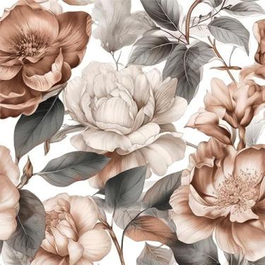 Imagem de MuralPeel Papel de parede vintage peônia marrom/branca/cinza, peônia, papel de parede, autoadesivo, removível, fácil de descascar, colar em papel de parede para locatário de armário de quarto