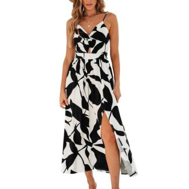 Imagem de Vestido CUPSHE de verão sem mangas, praia, casual, preto, estampado XX