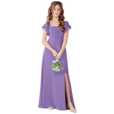 Imagem de Vestido de dama de honra Jirocum Tahiti Chiffon longo com fenda JR001