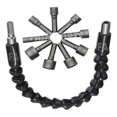 Imagem de Kit Jogo Soquete 9pç Extensão Flexivel Parafusadeira Conserto Manutenç