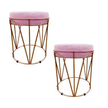 Imagem de Kit 02 Puffs Babu Suede Rosa Bebê Base Cobre D03 - D'Rossi