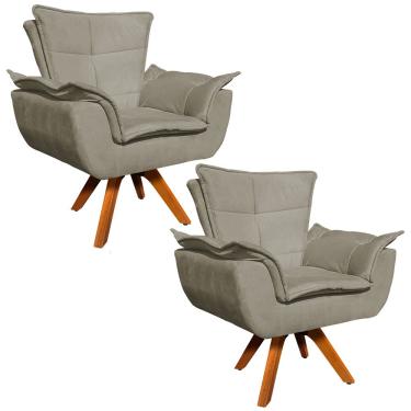 Imagem de Poltrona Sala de Estar Giratória MM30 Kit 2 Opala Suede Marrom Rato D03 - D'Rossi