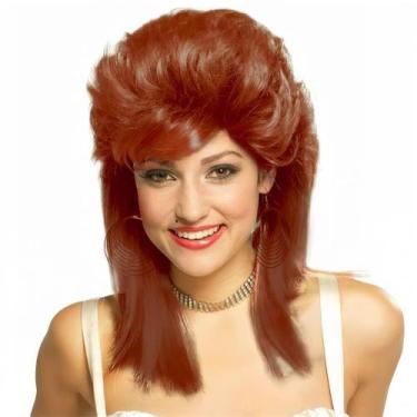 Imagem de Peruca Swiking Orange Mullet para mulheres Curly 70s 80s Rocker