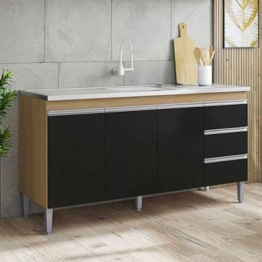 Imagem de Balcão De Pia Ambiente Andréia 150 Cm Amendoa Preto - Ajl - AJL MÓVEIS