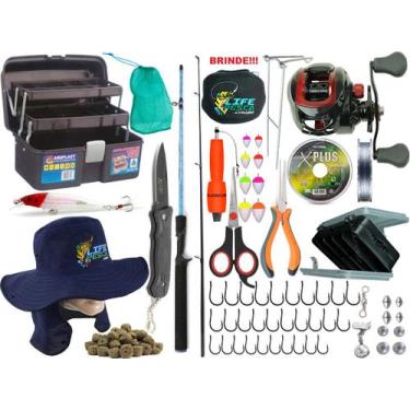 Imagem de Kit Pescaria Vara 1,50m 12Kg + Carretilha + Linha Multifilamento (Ref.