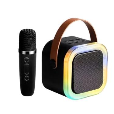 Imagem de Caixa de Som Bluetooth Portátil com LED RGB, Microfone Karaokê, Alça de Transporte, 20x15x12cm, Metal, Entrada USB, TF Card, 2 Canais, Bateria Recarregável, BT-K100