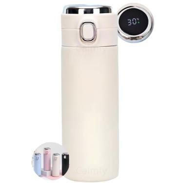 Imagem de Garrafa Térmica de Água 500ml Esportiva, Com Display, Squeeze Academia, Tampa Antivazamento, BPA Free, Parede Dupla Vácuo Fria Quente, Portátil, Masculina Feminina Infantil (Bege)