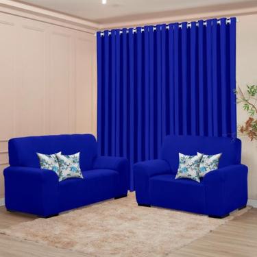Imagem de Kit Sala Cortina 3m e Capa de Sofá Coladinha 2 e 3 Lugares e 4 Almofad
