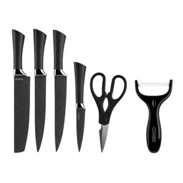 Imagem de Kit Facas Inox Cozinha 6 Peças Profissional Afiadas Churrasco Descascador Tesoura Cabos Ergonômicos Antiderrapante Corte Preciso Carnes Legumes Frutas Utensílios Gourmet Faqueiro