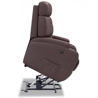 Imagem de Poltrona do Papai Reclinável Elétrica Bivolt Lift com Sistema de Elevação e Massagem em Couro Bovino - Modelo Florença Damie (Marrom Lugano)