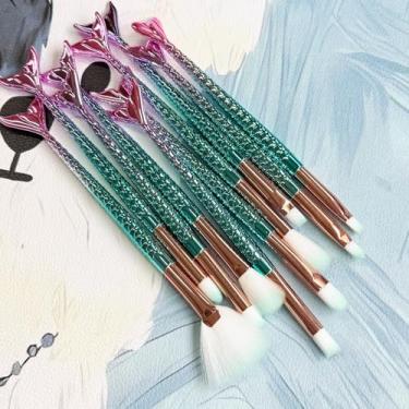 Imagem de Conjunto de pincéis de maquiagem para viagem - 10 peças de cerdas macias de nylon preto e prata kit de pincéis cosméticos - Linda princesa