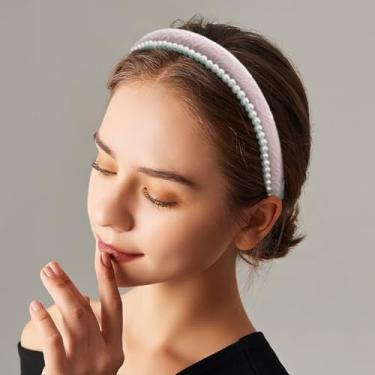 Imagem de Bandanas acolchoadas enfeitadas com pérolas graciosas – Acessórios de cabelo largos modernos estilo INS para mulheres, perfeitos para casamentos, festas e uso diário