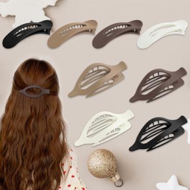 Imagem de 8 peças de grampos de cabelo planos, grampos de garra plana de cor neutra, acessórios de cabelo para meninas para mulheres, grampos de cabelo jacaré com bico de pato, clipes de garra curvados grandes