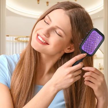 Imagem de Escova de cabelo ergonômica vazada para mulheres, cabelo seco e molhado, ponta redonda, massagem no couro cabeludo, ferramenta de cuidados com os cabelos (pasta de feijão em pó)