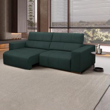 Imagem de Sofá Decorativo Barbosa 3 Lugares Sala de estar 230cm Reclinável e Retrátil Couro Verde Musgo G88 - Gran Belo