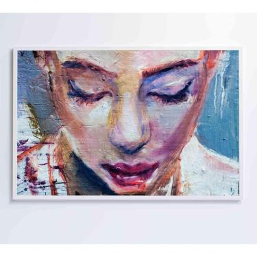 Imagem de Quadro Pintura Rosto Feminino Medidas 60x40 Cm Impressão Adesivo Fotográfico