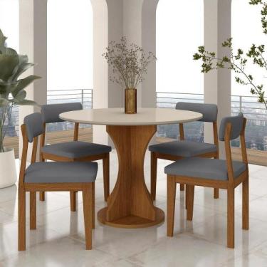 Imagem de Mesa Redonda Cosença Com 4 Cadeiras Estofadas Fre/off/s.cinza - M.a - 