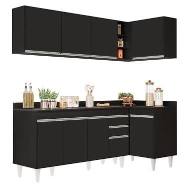 Imagem de Armário De Cozinha Modulado De Canto Esquerdo 4 Peças Cp50 Balcão Com Tampo Preto - Lumil