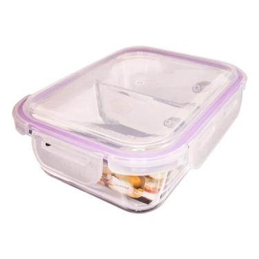 Imagem de 2X Pote De Vidro 1040Ml Retangular Divisória Marmita Fitness