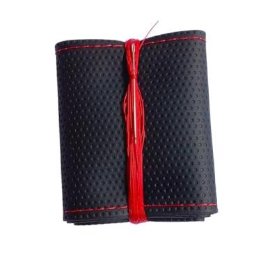 Imagem de Capa Volante Carro Couro Universal Costurada acessórios para carro Premium com Furinhos(Linha Vermelha)