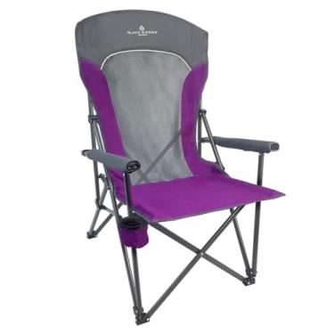 Imagem de Cadeira de acampamento Black Sierra – Cadeira dobrável portátil para gramado e praia com apoio de braço rígido acolchoado, encosto ventilado de malha, suporte para copos, bolsa de transporte – Suporta