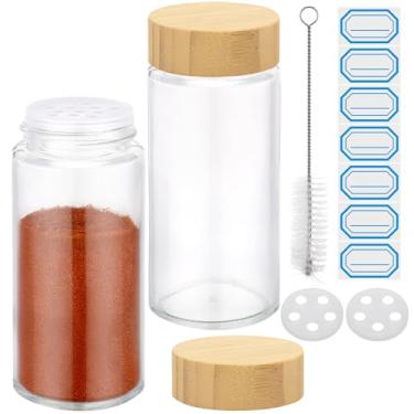 Imagem de Segarty Frascos de especiarias de 118 ml com tampas de coqueteleira de bambu, 2 recipientes redondos de condimentos de 120 ml, organizador de temperos de vidro vazio para armazenamento de especiarias