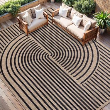 Imagem de Tangsoo Tapete de juta Rainbow Easy 20 x 25 para sala de estar, preto lavável