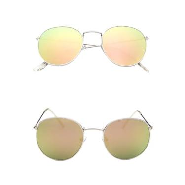 Imagem de Óculos de Sol Femininos, Redondos, Espelhados, com Armação Pequena de Metal e Proteção UV400, T13
