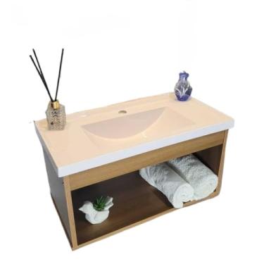 Imagem de Armário Slim 60cm Gabinete de banheiro Casa Gabinete de Banheiro Armário Banheiro Com Pia Slim 60cm(FREIJÓ)