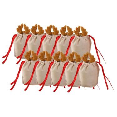 Imagem de Esquirla Conjunto de 10 Sacolas de Presente de Natal para Festas, Lembrancinhas, Brinquedos e Presentes de Natal, Chifres Marrons