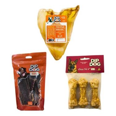 Imagem de Kit 1 Orelha Bovina Desidratada Mordedor 1 Esofago 3 Ossinho - dip dog