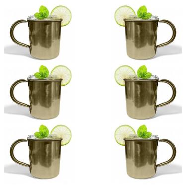 Imagem de Kit 6 Canecas Moscow Mule Lisa Drink Aço Inox Premium 420Ml