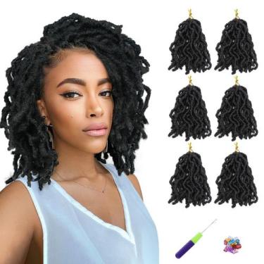 Imagem de Cabelo de crochê WIGNEE Faux Locs, 8 polegadas, preto natural, 6 pacot