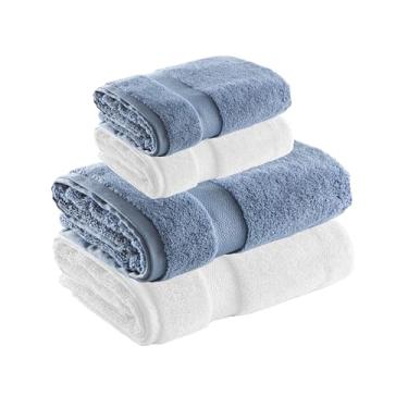 Imagem de Jogo de Toalhas Super Soft Zero Twist 4 Pe�as � Banh�o e Rosto � 500g/m� � Toque Macio, Alta Absor��o e Secagem R�pida � Altihaus (Branco/Azul)