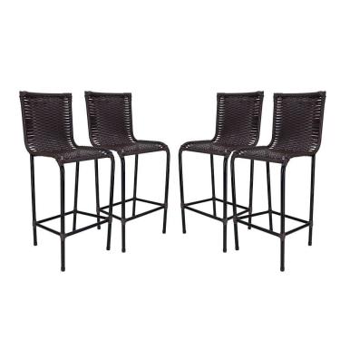 Imagem de Kit 4 Banquetas Alta Diplomata Fibra Sintética Tabaco