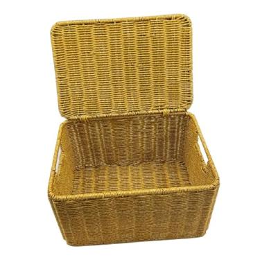 Imagem de Bothyi Cesto de armazenamento retangular trançado, cesto portátil para guardar roupas, ideal para de cozinha, armário ou escritório.