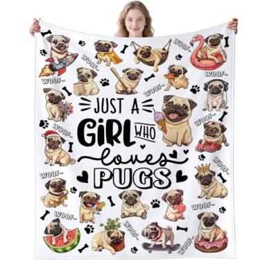 Imagem de Cobertor Pug com estampa de cachorro, macio, quente, flanela, pugs cobertor, roupa de cama, tema de cachorro, presentes para crianças, meninas, mulheres, adultos 127 x 101 cm