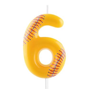 Imagem de Vela de beisebol – Número 6 velas para topo de bolo, vela de softball, 6 cm, velas de aniversário esportivas, perfeitas como decorações de bolo com tema de beisebol para meninos, meninas, aniversários