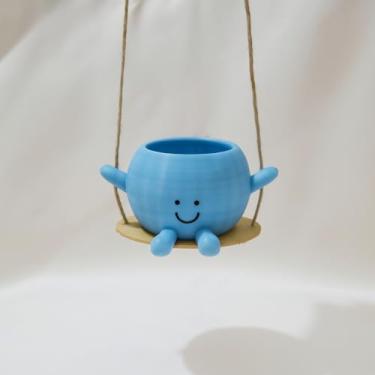 Imagem de Vaso de Plantas Sorridente, Design Oscilante, Vaso Essencial Para a DecoraçãO Da Casa(Azul Mesclado)