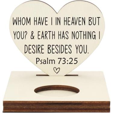 Imagem de Castiçal Memorial Tealight com versículo do Salmo 73:25, placa de lembrança em forma de coração, presente de simpatia e luto para entes queridos, LMM1