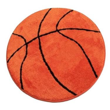 Imagem de LUMINFLY Tapete redondo antiderrapante caxemira sintética, quarto adolescente 80 cm/80 cm, decoração criativa de basquete grosso detalhando preto e laranja