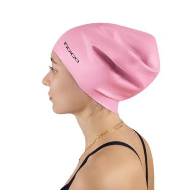 Imagem de DRUNA Touca de natação de silicone | para cabelos longos | extra grande e confortável | impermeável e durável | ideal para cabelos grossos | cores vibrantes | para piscina e oceano (rosa claro)