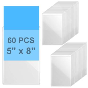 Imagem de 60 peças de porta-bilhetes autoadesivos de loja de 12 x 20 cm, bolsos para exibição de adesivos transparentes para cartões de índice e planejadores, protetor de etiquetas de plástico para fotos