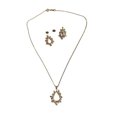 Imagem de Brincos e Colar Folheados a Ouro, Dourado, Pingente Casual com Cristais ABS, 2 cm