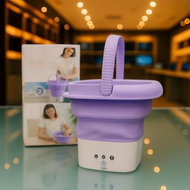 Imagem de Mini Maquina de Lavar Portatil，Tanquinho de Lavar Roupa 110/220v,Capacidade de 8 Litros，Com Uma AlçA，PortáTil e DobráVel，Adequado para Lavar Roupa íNtima(roxo)