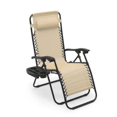 Imagem de Athena Collection Cadeira reclinável dobrável, cadeira reclinável ajustável com gravidade zero, cadeiras de acampamento ao ar livre, espreguiçadeiras de praia com encosto de cabeça e suporte de copo